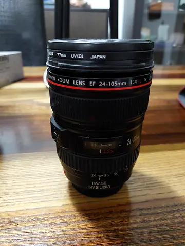 Canon 24-105L IS image stabilised lens with Hoya UV filter and lens hood