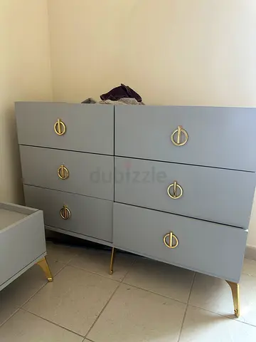 Modern Grey 6-Drawer Dresser with Gold Legs and Handles with out matress