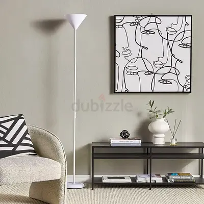 Minimal White Torchiere Floor Lamp — Slim Modern Design