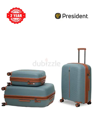 Set of 3 President Hard-Shell Luggage with Wheels - DARK GREY/Chestnut