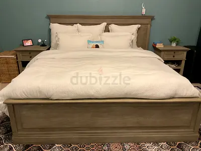 Solid Wood King Bed with Matching Nightstands - Light Grey