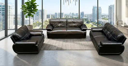 3-Piece Black Leather Sofa Set 3+2+1