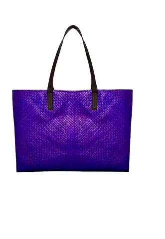 Purple Woven Tote Bag with Black Handles