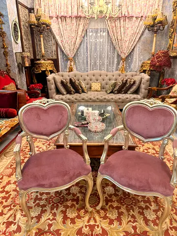 Pair of Vintage Velvet Accent Chairs with Heart-Shaped Backs