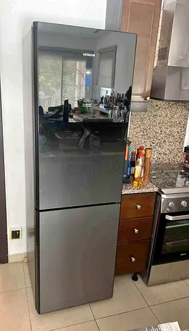 Hitachi 2-Door Bottom Freezer Refrigerator - Dark Steel, Good Condition