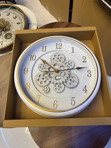 Decorative Wall Clock with Exposed Gear Design - White  Gold