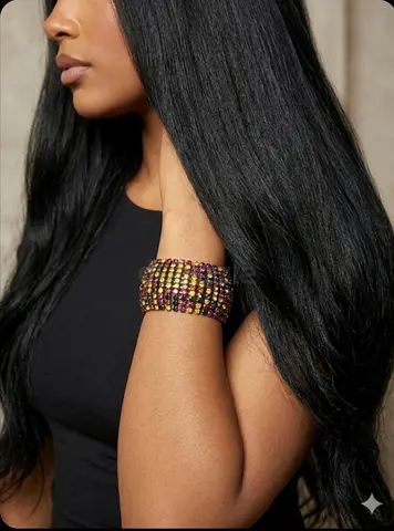 Multicolored Beaded Stretch Statement Bracelet - Wide Cuff