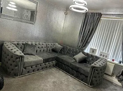 L shape sofa fully customisable in soft Valvet Fabric