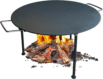BBQCuker 18Campfire Grill Griddle, Cast Iron Grill Pan with Handles, 3 Removable Legs, Fire Pit Gri