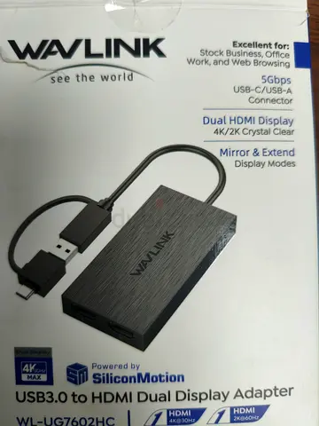 Wavlink USB-C/USB-A to Dual HDMI Display Adapter (4K/2K)