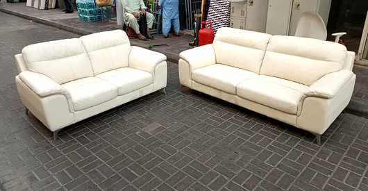 White Leather 2-3 Seater Sofa Set - Good Condition