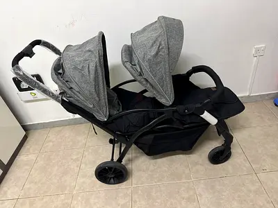 Side-by-side Double Tandem Baby Stroller - Grey, Good Condition