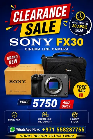 Sony FX30 clearance stock sealed pack stock with free bag offer