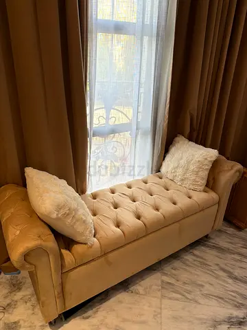 Custom Beige tufted chest Ottoman  queen Bed frame, headboard  mattress (support not inclu