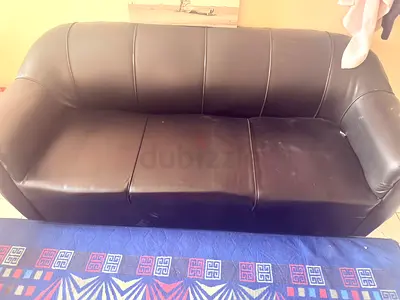 3-Seater Brown Faux Leather Sofa - Good Condition