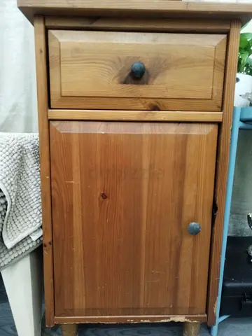 Solid Pine Bedside Cabinet with Drawer and Cupboard