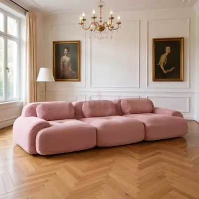 Large Pink Modular Sofa - Modern Curved Design