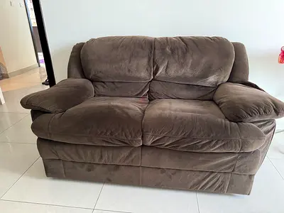 2-Seater Plush Brown Fabric Sofa in Good Condition