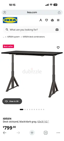 IKEA IDÅSEN height-adjustable standing desk (black/dark gray)