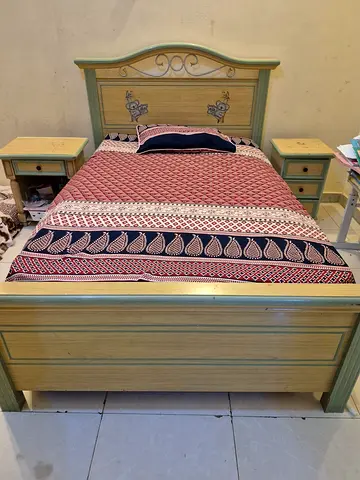 Bed set with side table and 3 doors wardrobe  - Good Condition