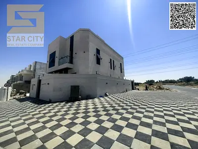 Brand new villa for sale in Ajman, Al Zahiyah area. Corner villa with five master bedrooms. Luxurious finishes. Two stone facades.