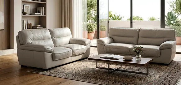 Beige Leather 2-Seater and 3-Seater Sofa Set - Good Condition