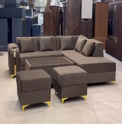 Luxurious L-Shaped Velvet Sofa Set