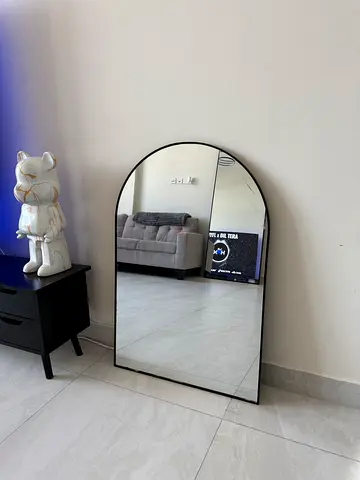 Large Arched Half Length Wall Mirror with Black Frame