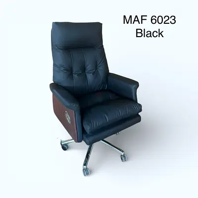 Black Leather Executive Office Chair with High Back and Wheels (6023)