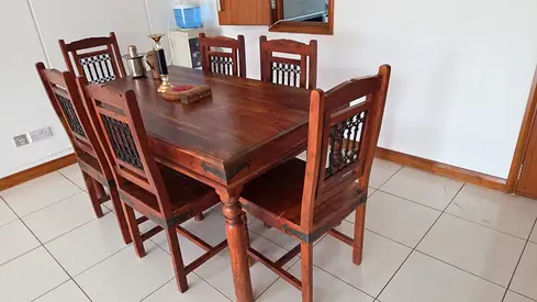 Solid Wood 6-Seater Dining Table with Chairs - Classic Design