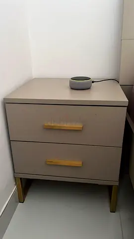 Beige 2-Drawer Nightstand with Gold Accents