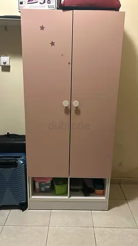 Pink Two-Door Wardrobe with Shelves (Good Condition)