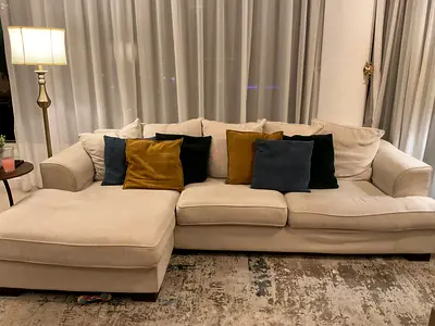 The One - Large Beige L-shaped Sofa with Chaise — Comfortable 3-Seater