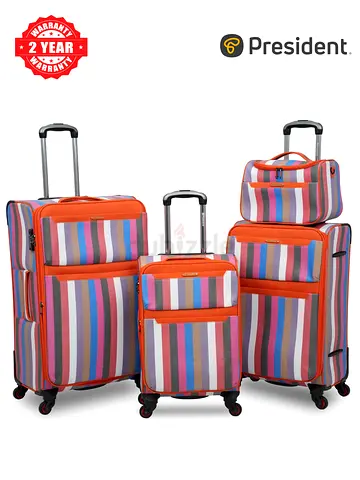 President Premium 4-Piece Luggage Set - Striped Design (Size: 20, 24, 28  14 Vanity Case) Model
