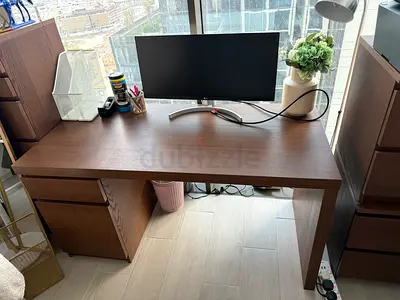 Dark Wood Office Desk with Drawers
