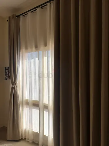 Neutral beige curtain set with sheer inner panels - ready to hang