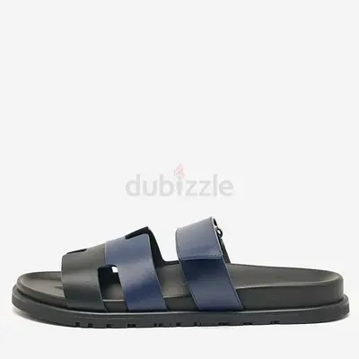 Authentic Hermès Navy Blue/Black Leather Chypre Sandals Size 42