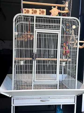 Large White Bird Cage with Stand and Accessories - Good Condition