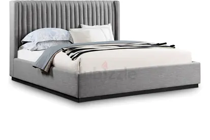Modern Grey Upholstered King Bed with Padded Headboard