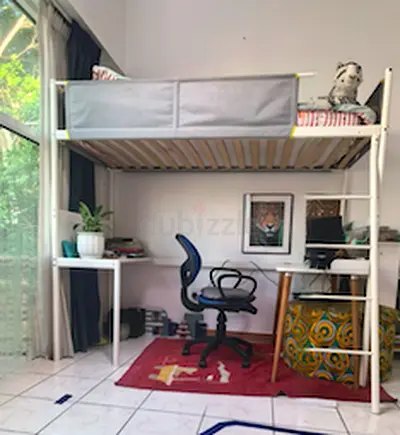 IKEA White Metal  Loft Bed with Built-in Desk and Ladder (200x195 cm)