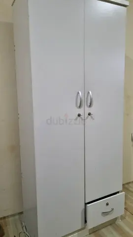 White 2-Door Wardrobe with Lockable Drawer - Good Condition
