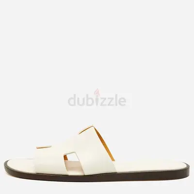 Authentic Hermès Izmir Size 44.5 White Leather Slide Sandals