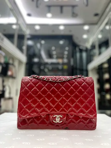 Chanel Red Quilted Patent Maxi Classic Double Flap Bag (Authentic/PreOwned)