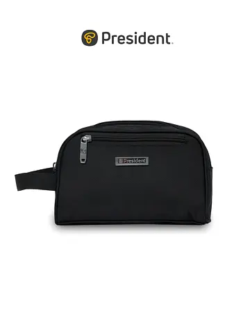 President Dual Compartment Wash Bag 9 Inch, Nylon water resistant bag (Model 8508) Black