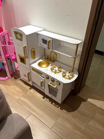 Wooden Play Kitchen Set with Accessories - White  Gold