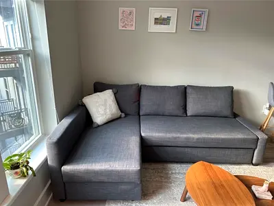 Grey L-shaped Fabric Sofa with Chaise - Good Condition
