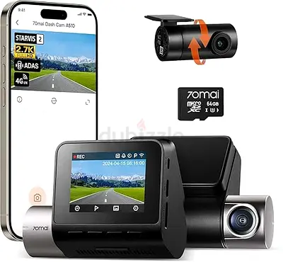 70mai A510 Dash Cam with Rear Camera and 512GB Card - Dual Channel Car Recorder