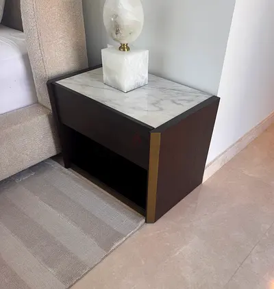 2x Dark Wood Nightstand with Marble Top and Brass Accents along with drawers