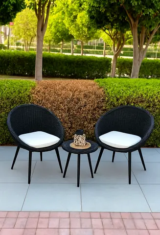 Outdoor Wicker Bistro Set — 2 Chairs + Side Table (Black)