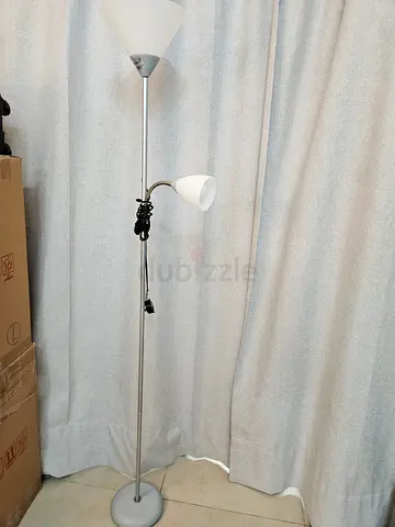 Silver two-head floor lamp with adjustable reading light - good condition